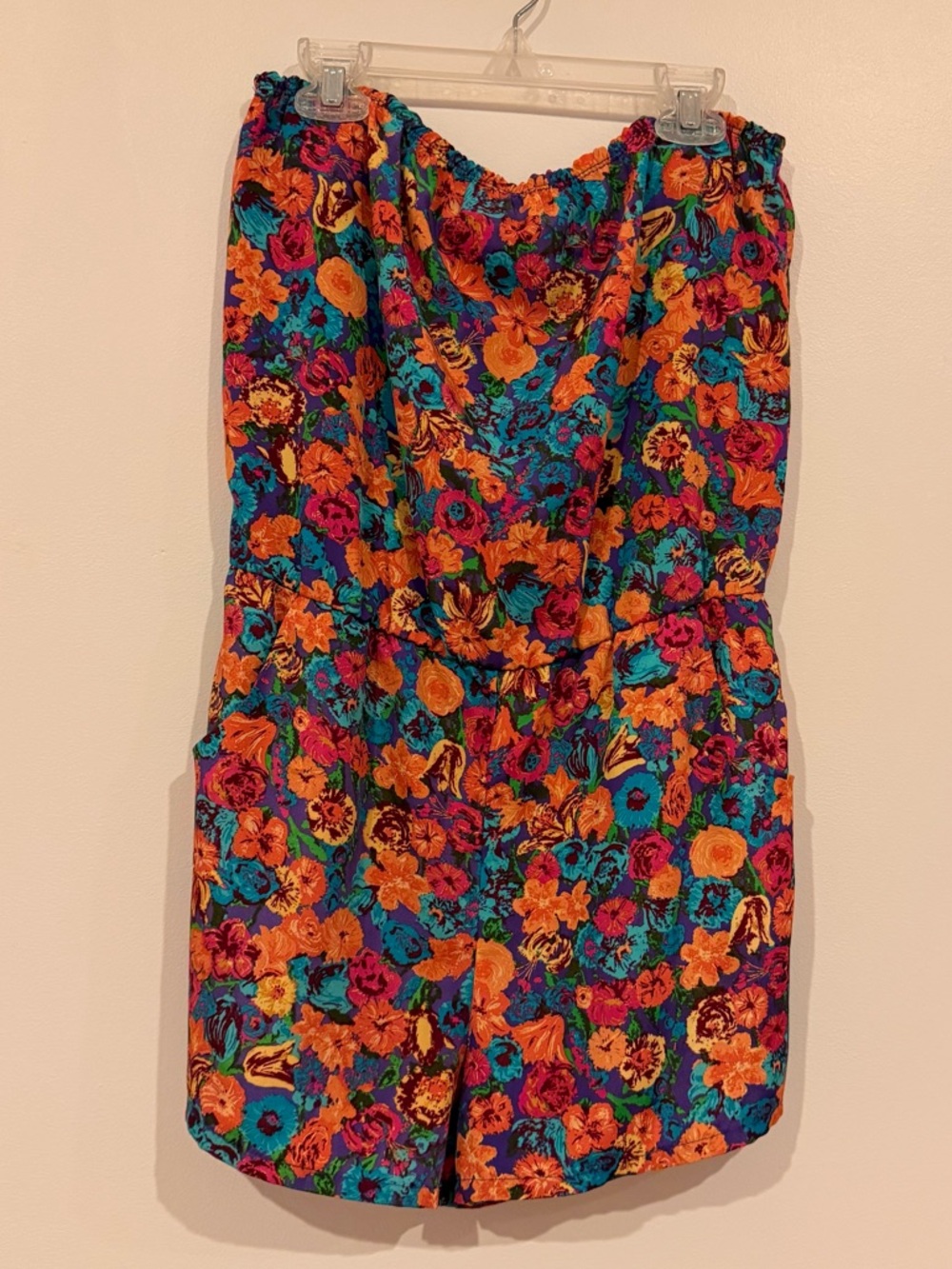 Forever 21 Colorful Floral Strapless Romper in Orange, Teal & Purple